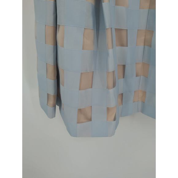 Eliza J Blue & Tan Checked Pleated Windowpane Midi Skirt Semiformal Sz 6 - Picture 10 of 11